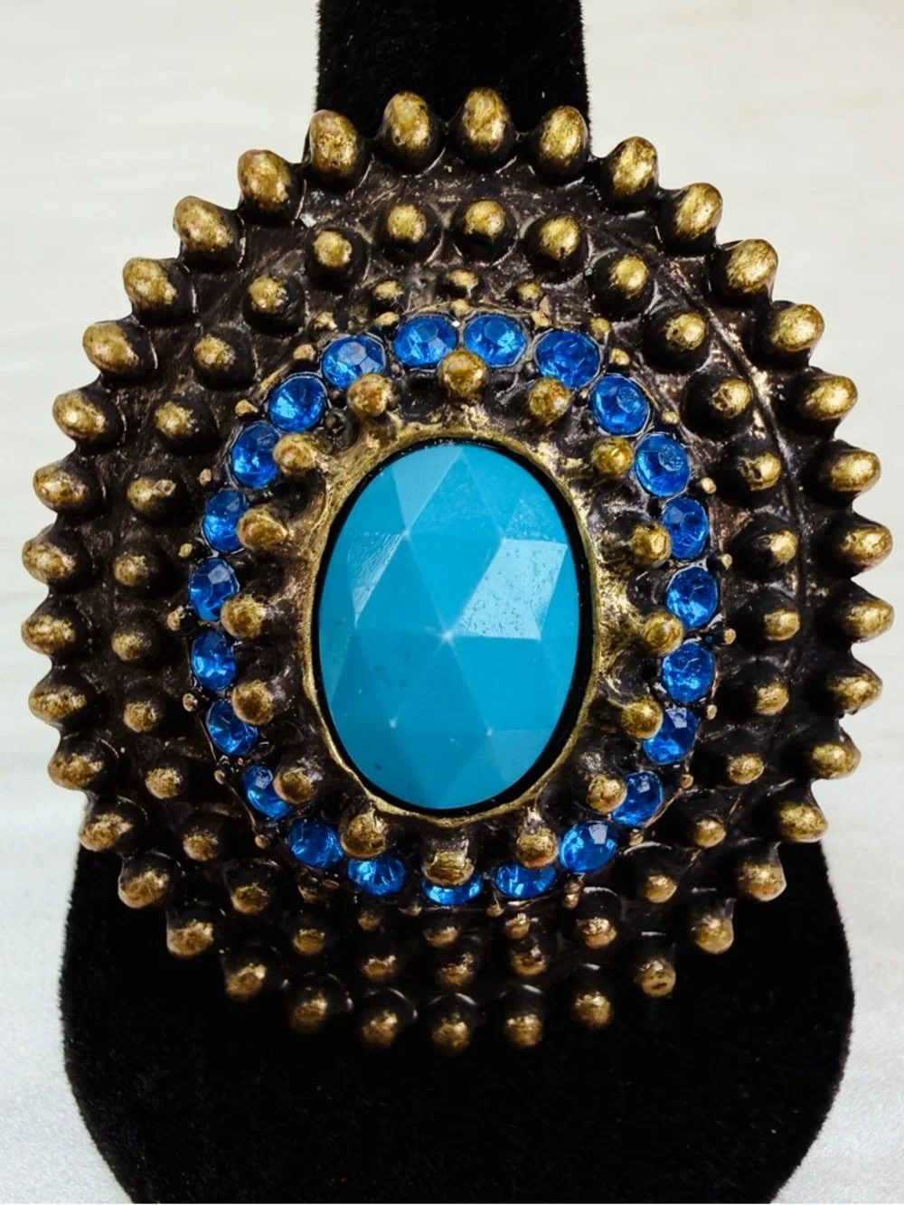Pretty bohemian chic, blue bling, large statement, 5 1/2 adjustable ring